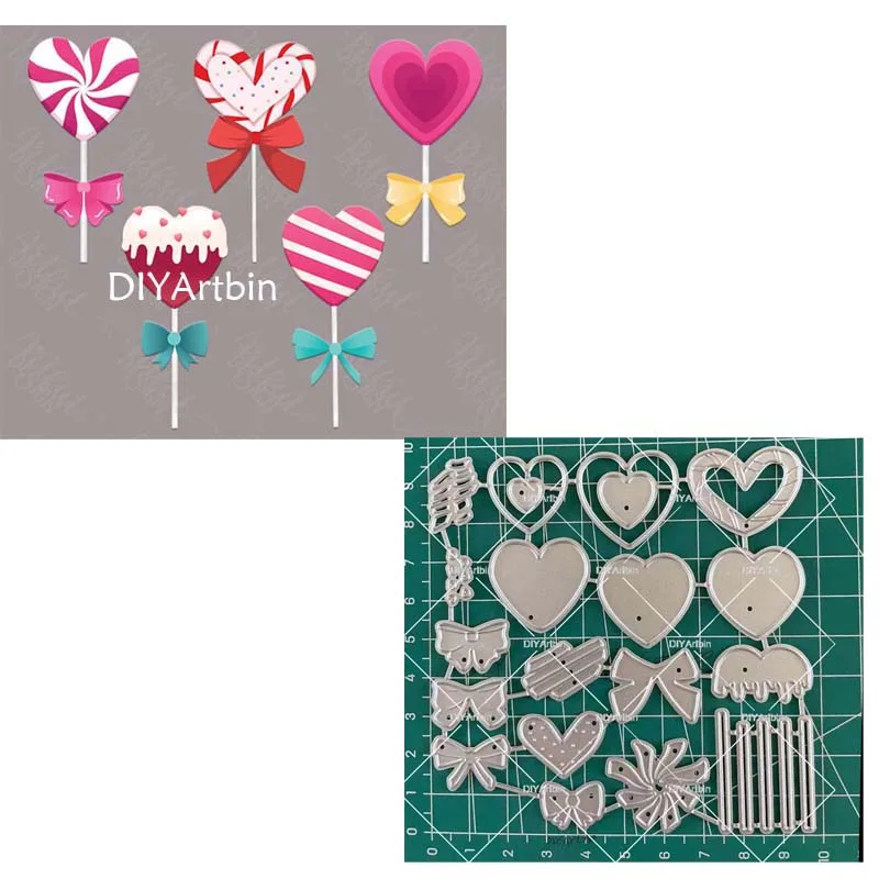 5Pcs Valentine Lollipop Metal Cutting Dies Heart Stencil For Gift Card Cheese Craft DIY Birthday Scrapbooking Layering Dies