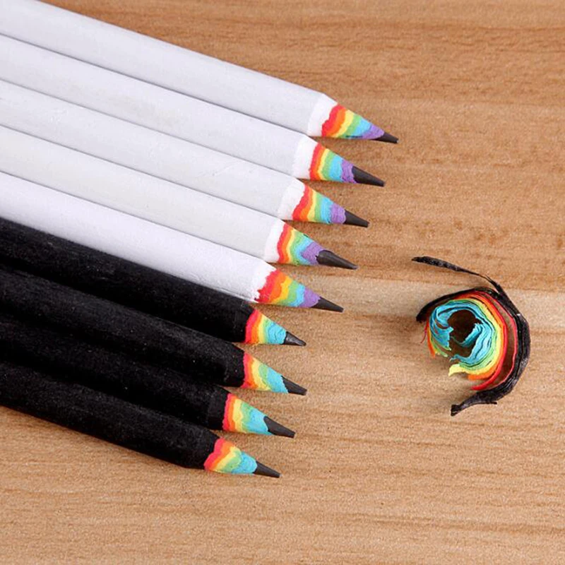 Creative New Style Environmentally Friendly Paper Pencil Rainbow 2B Black Lead Drawing Supplies School Office Stationery 1pc