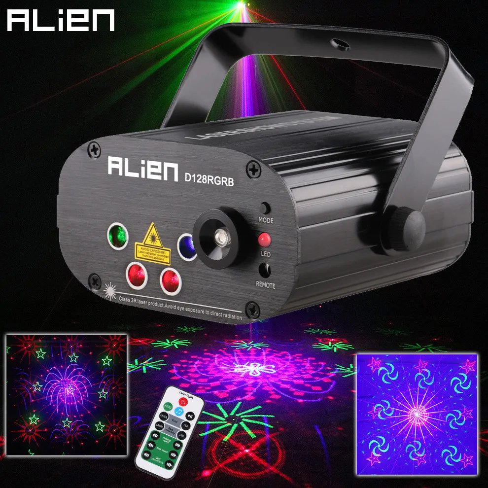 projetor laser alienigena remoto 128 padroes rgb dj palco iluminacao efeito discoteca festa de natal feriado show de luz com 3w led azul 01