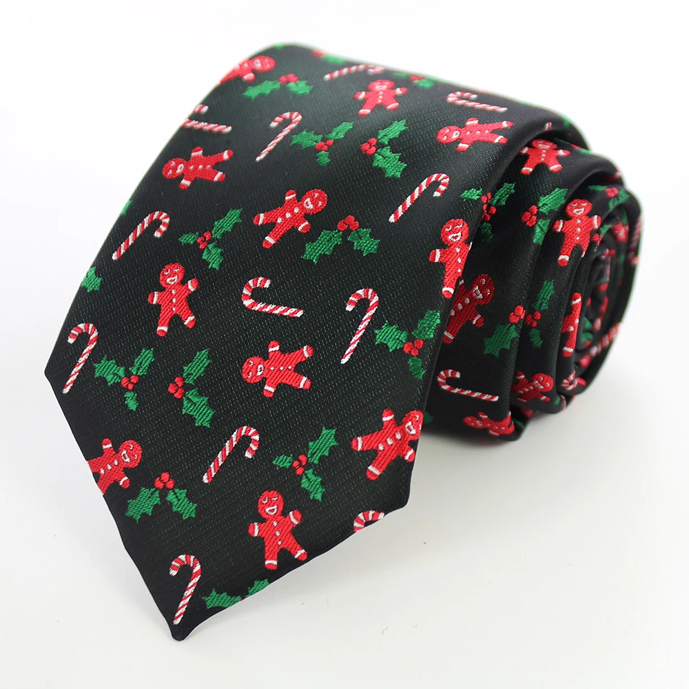 JEMYGINS Neuartige Weihnachtskrawatten, Weihnachtsmann-Schneeflocken-Krawatte, Rot-Grüne Seiden-Jacquard-Krawatte für Männer und Kinder, Weihnachtsgeschenk – Detail 15