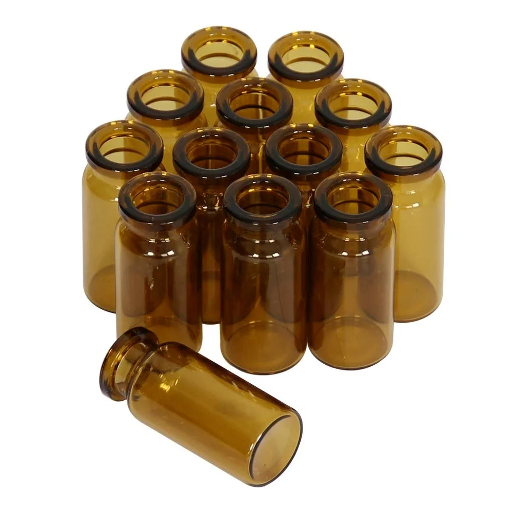 10ml Amber Glass Headspace Vials with Plastic-Aluminum Flip Caps and Rubber Stoppers, 100 Pack, 20mm Flat Bottom Lab Vial(Amber)