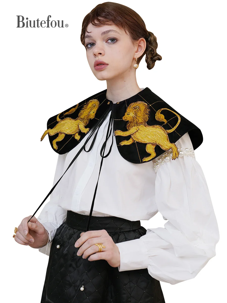 Patron Saint Leo Velvet Embroidery Accessories, Detachable Collars, Exclusive Venice Patron, Four Seasons, Women