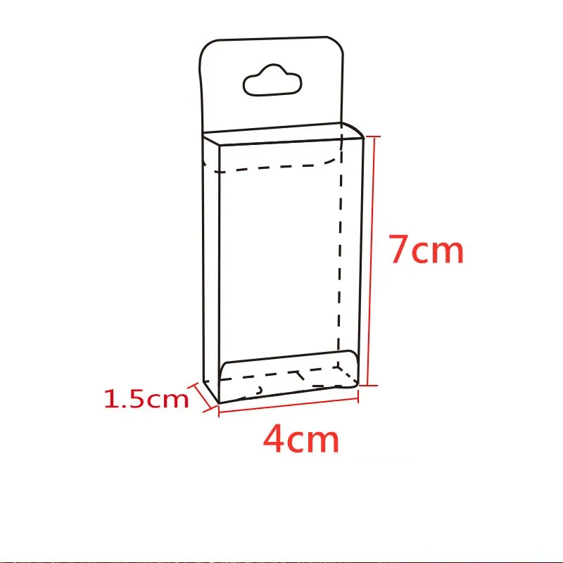 100Pcs/Lot PVC 15MMX40MMX70MM Clear Plastic Packaging Boxes with Hang Hole Small Craft Gift Transparent Package Box