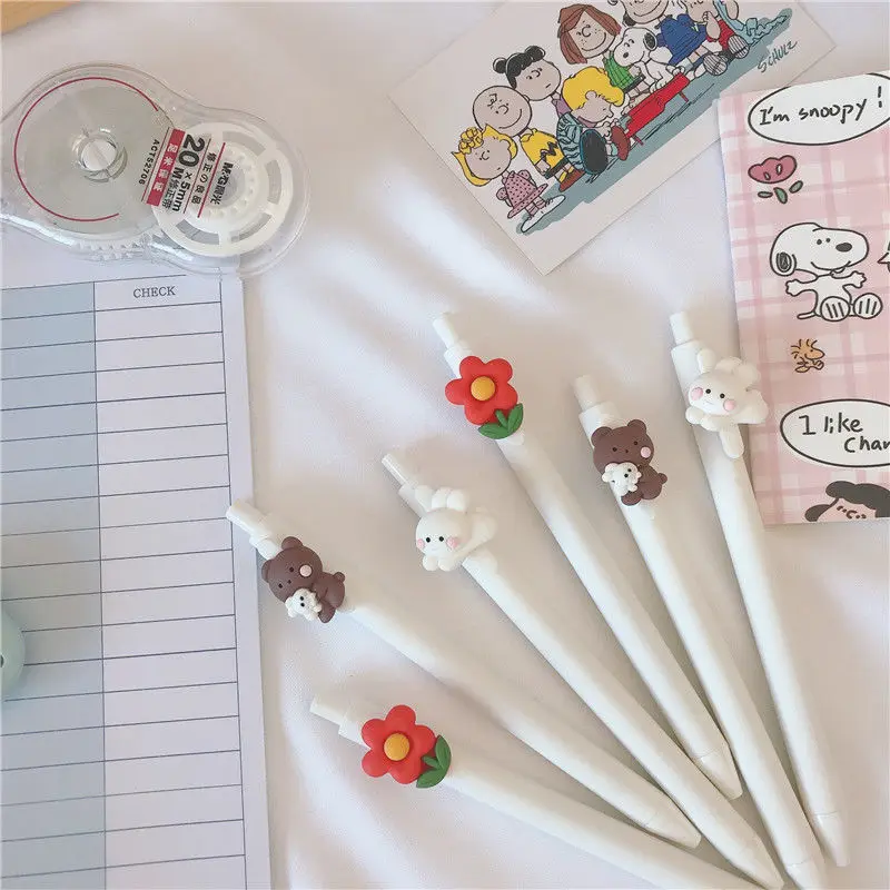 4pcs/lot Cute 0.5mm flower Rabbit bear Mechanical Ball Point Pen Ballpoint Pens for Kids School Office Writing Supply Stationery