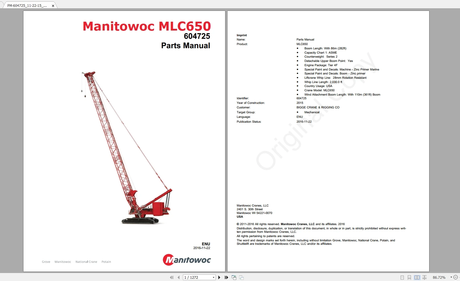 

Manitowoc Grove Cranes All Models Updated 2021 [12.2020] Spare Parts Catalog PDF DVD