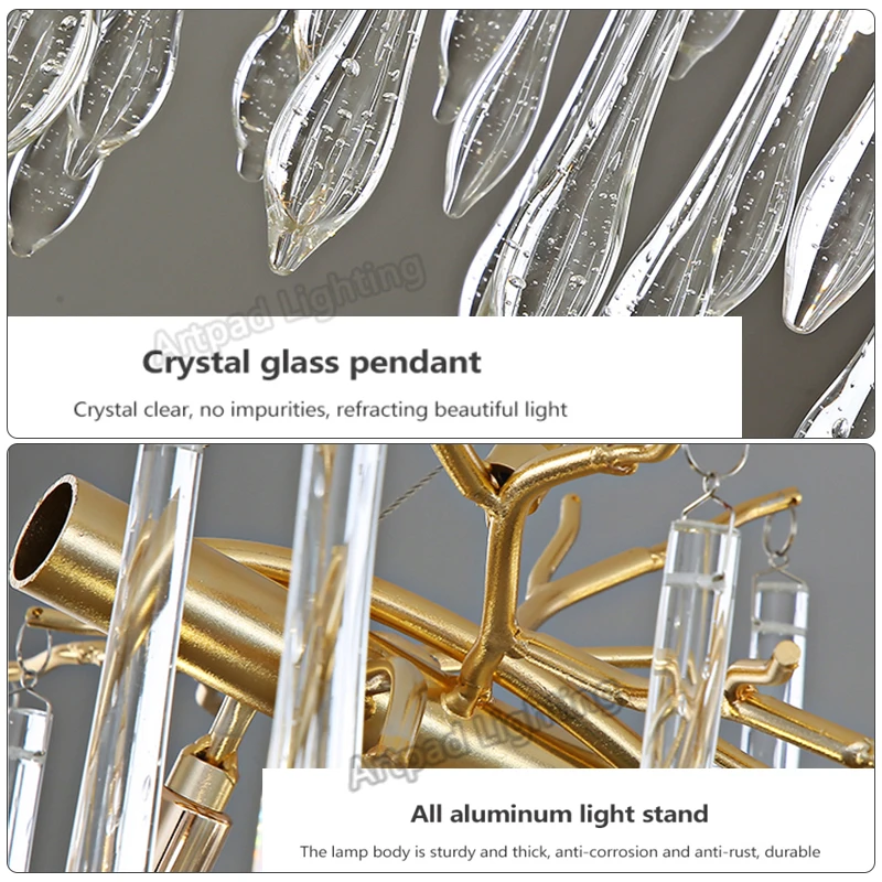 Branch Crystal Chandelier For Kitchen Table Living Dining Room Bedroom Round Modern Gold Crystal Hanging Chandelier Lights