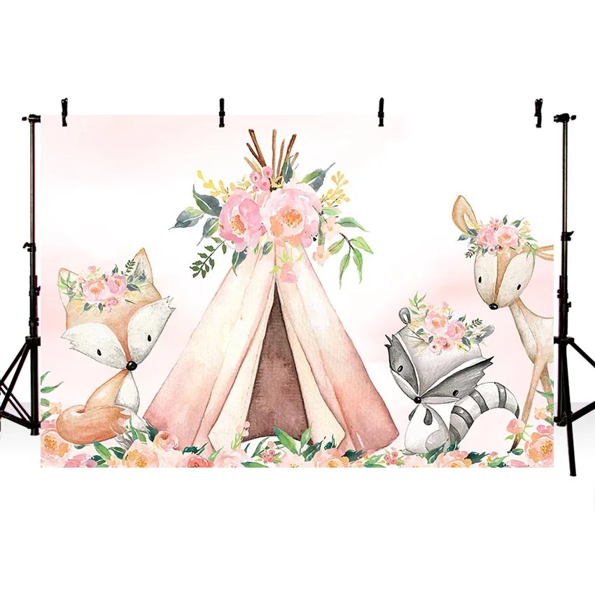 Avezano ฉากหลังเด็กเต็นท์อาบน้ำเด็กวันเกิด Party สัตว์ดอกไม้ตกแต่งพื้นหลัง Photo Studio Photozone Decor