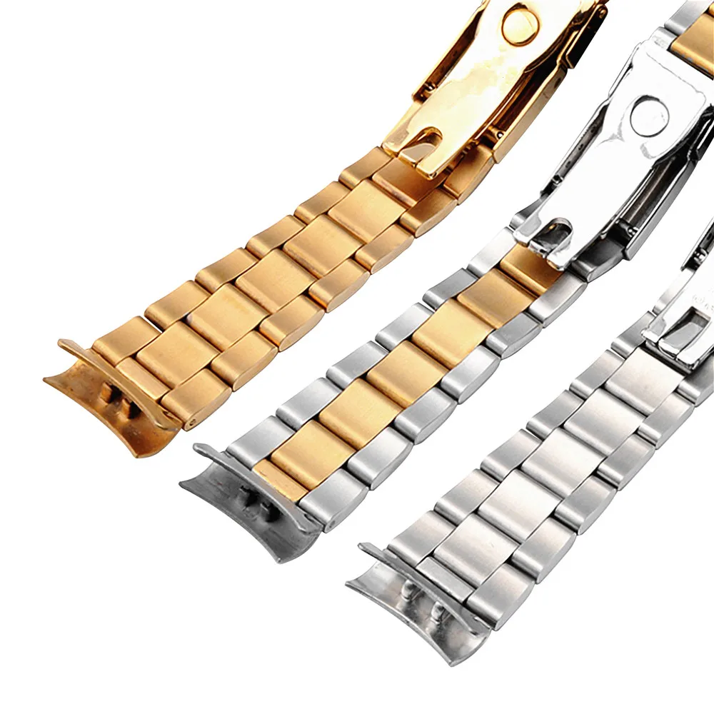 17 20mm 316L Stainless Steel Two Tone Gold Silver Watch Band Strap Old Style Oyster Bracelet Hollow Curved End Watch band