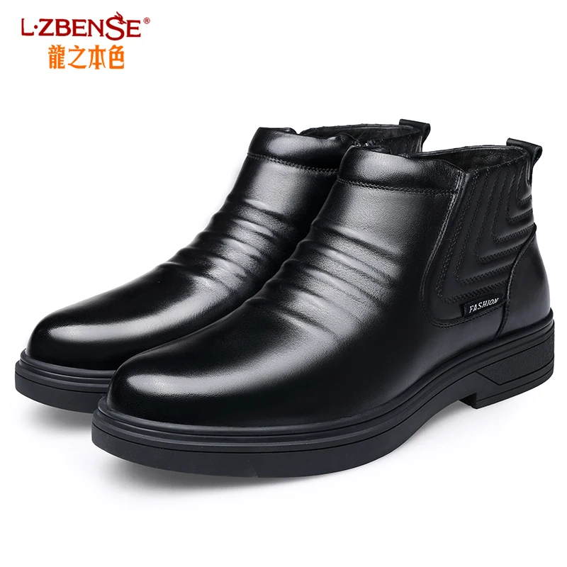 Genuine Leather Ankle Boots cold Winter Men\'s Boots Fashion work cotton Boots Keep warm Snow Boots Thick Sole Non-slip Men Shoes