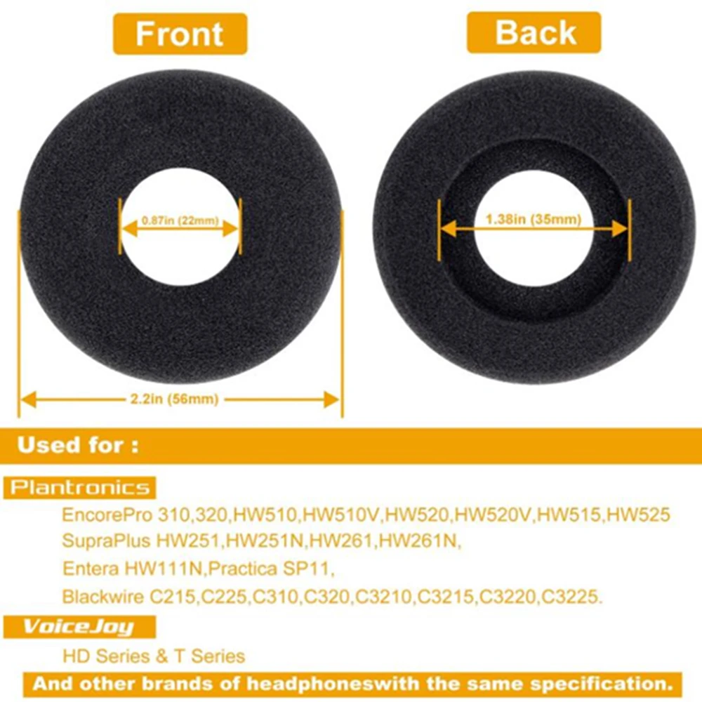 50 almofadas da orelha da espuma do donut dos pces para plantronics supra mais encore e hw251n hw261n hw510 hw510v hw520
