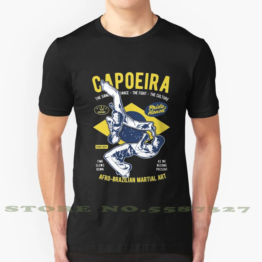 Capoeira 100% Cotton T-Shirt Capoeira Brazil Afro Brazilian Martial Arts Dance Ginga Kick Brazilian Flag