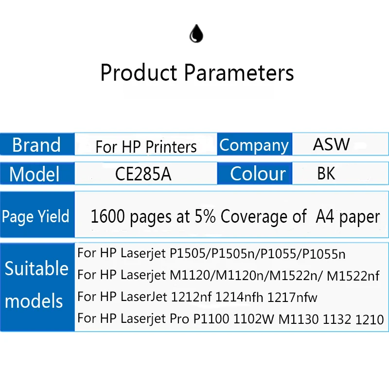 Imagem -06 - Cartucho de Toner para hp Laserjet Pro P1102 M1130 M1132 M1210 M1212nf M1214nfh M1217nfw Unidades 285 85a 285a Ce285a