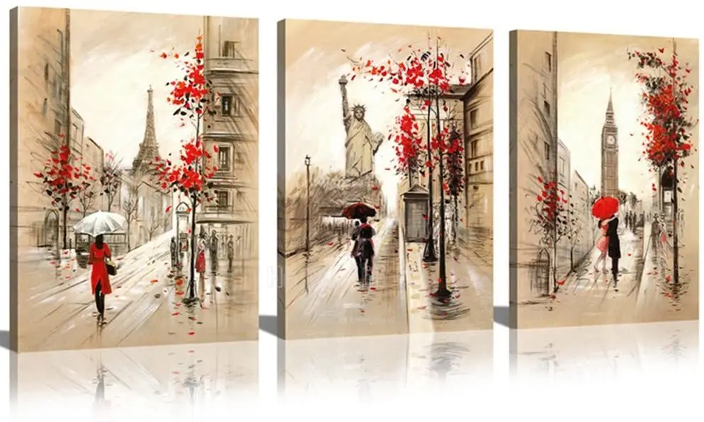 Красные часы с изображением городской улицы ходьба в дождливый день лондонская улица картина Романтические часы Биг Бен