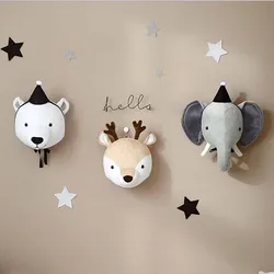 Kids Room Plush Toys 3D Animal Heads Decoration Elephant Deer Unicorn Wall Hanging Decor For Baby Girls Nursery Room Decoration