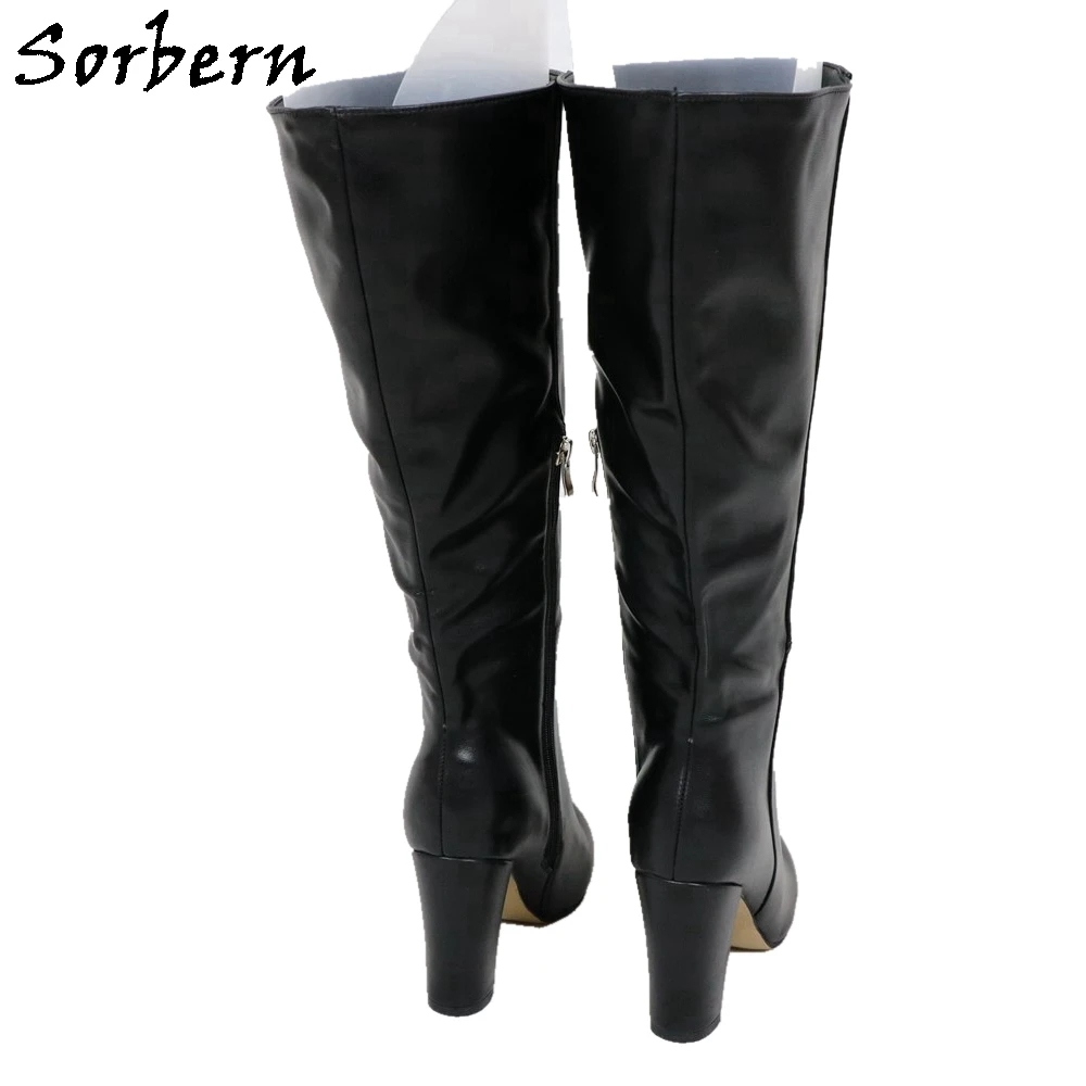 Sorbern stivali alti al ginocchio neri da donna tacchi quadrati punta tonda Botas Mujer 2019 stivali con mezza cerniera stivali Color Cutsom