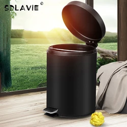 Black Silent Trash Can Household Living Room Bathroom Foot-Operated Convenient Cleaning Bucket Kitchen Waste Trash Can with Lid