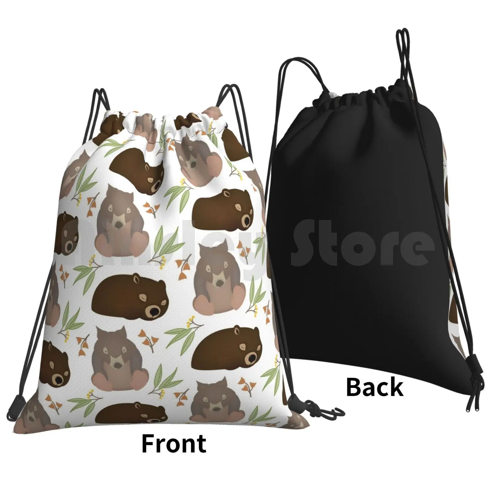 Sleepy Wombats Backpack Drawstring Bags Gym Bag Waterproof Wombat The Wombats Australia Australian Australian Animals