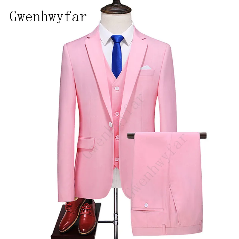 

Gwenhwyfar Suit Costume Homme Pink Tuxedo Men's Suit With Pants Casual Prom Party Tuxedo For Young Man Gift For Boyfriend 3 Pcs