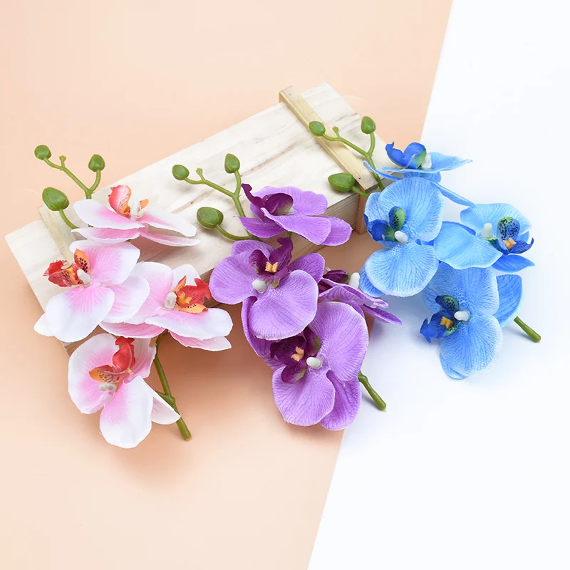 1 mazzo di 4 fiori Vasi di orchidee a farfalla per la decorazione domestica Fiori decorativi per matrimoni Fiori artificiali economici per scrapbooking