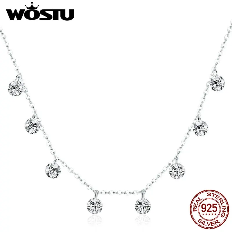 WOSTU NEW Design 925 Sterling Silver Sparkling CZ Chokers Necklace For Women Hot Fashion Jewelry Valentines Wedding Gift CQN299