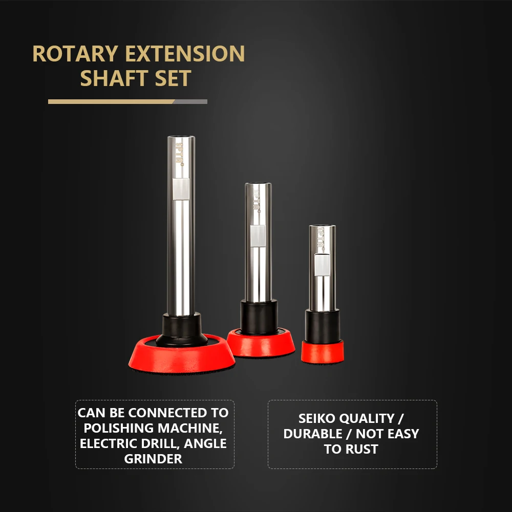 SPTA Stainless Steel Rotary Extension Shaft Set 75mm,100mm,140mm For Rotary Polisher High Hardness Buffer Shaft Extender