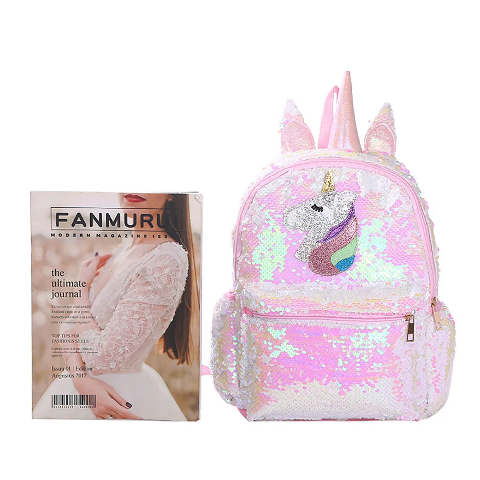 Fashion Girls Sequins Unicorn Backpacks for Children PVC Mermaid Shiny Light Schoolbags Girls and Boys Cartoon Shoulders Bag