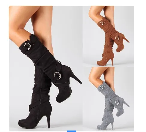 Winter Autumn Sexy Knee High Women Boots Thin High Heel Round Toe Platform Fashion Ladies PU Leather Boots Lady Shoes Large Size