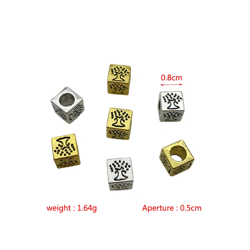 JunKang 8mm Cube Tree of Life Yoga Large Hole Spacer Beads DIY Bracelet Amulet Jewelry Connector Supplies Accessories