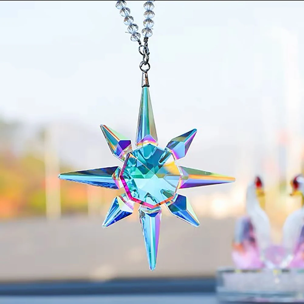 AB Color Crystal Snowflakes Car Pendant Decor Suspension Charms Ornaments Star Suncatcher Prisms Hanging Trim Christmas Gifts