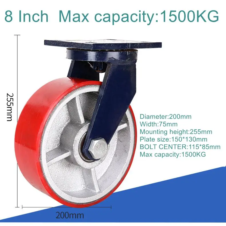 

8'' x 3'' (Max:1500KG) Furniture Caster Heavy duty nylon universal wheel directional wheel brake wheel,polyurethane caster