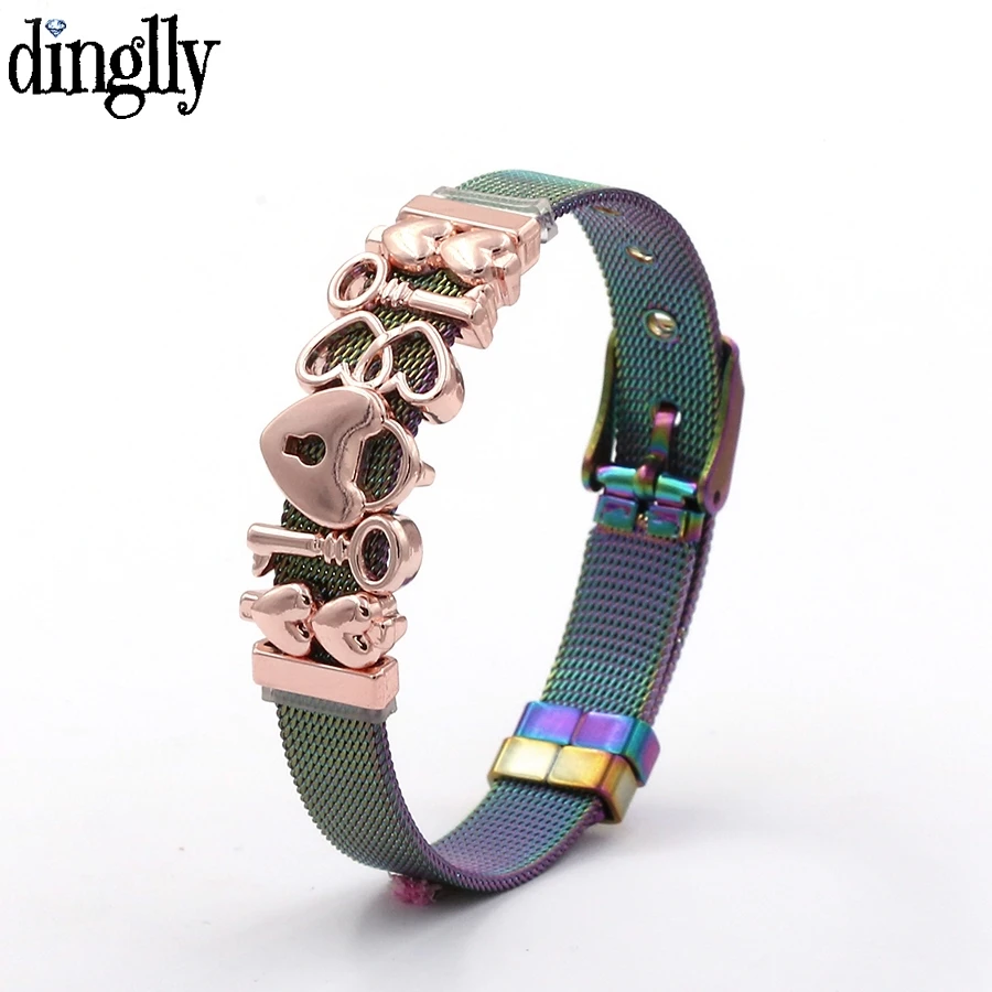 DINGLLY Stainless Steel Mesh Bracelets For Women Rose Gold Plated Belief In Love Eternal Salvation Watch Belt Bracelet Bangle