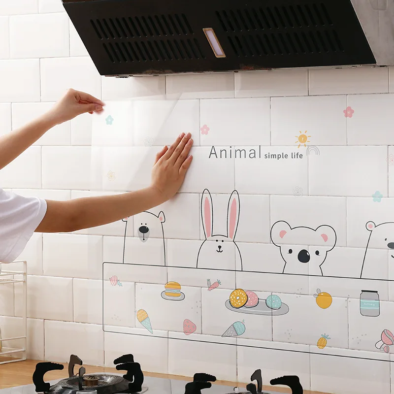 

60*90cm Self-Adhesive Kitchen Oil-Proof Wall Stickers Forest Animals Home Room Transparent Decor Tile Stickers Decals Wallpapers