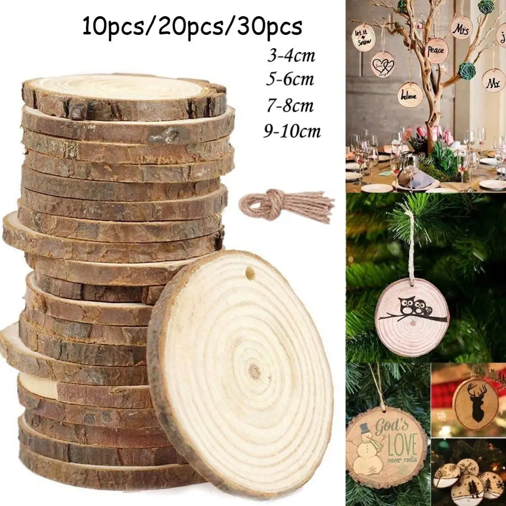 10pcs/ 20pcs/ 30Pcs Wood Log Slice Disc 3-10 cm DIY Circle Round Wood Disks Crafts for Wedding Christmas Party Art Decoration