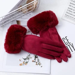 Guantes cálidos de ciclismo para mujer, manoplas coreanas de cuero y ante, de terciopelo grueso, con pantalla táctil de dedo completo, para invierno y conducir, H92