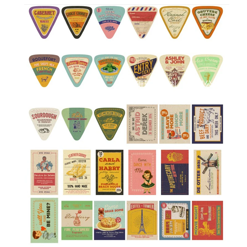 30pcs/pack Retro Creative American Advertising Stickers Boxed Message Postcard Material Escolar Decoracion Aesthetic