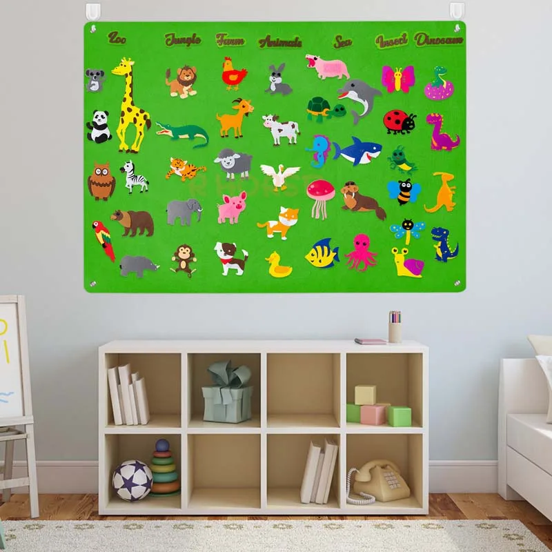 54Pcs/set Animals Felt Story Board Preschool Animal Classification Storytelling Dinosaur Jungle Zoo Early Education for Kids