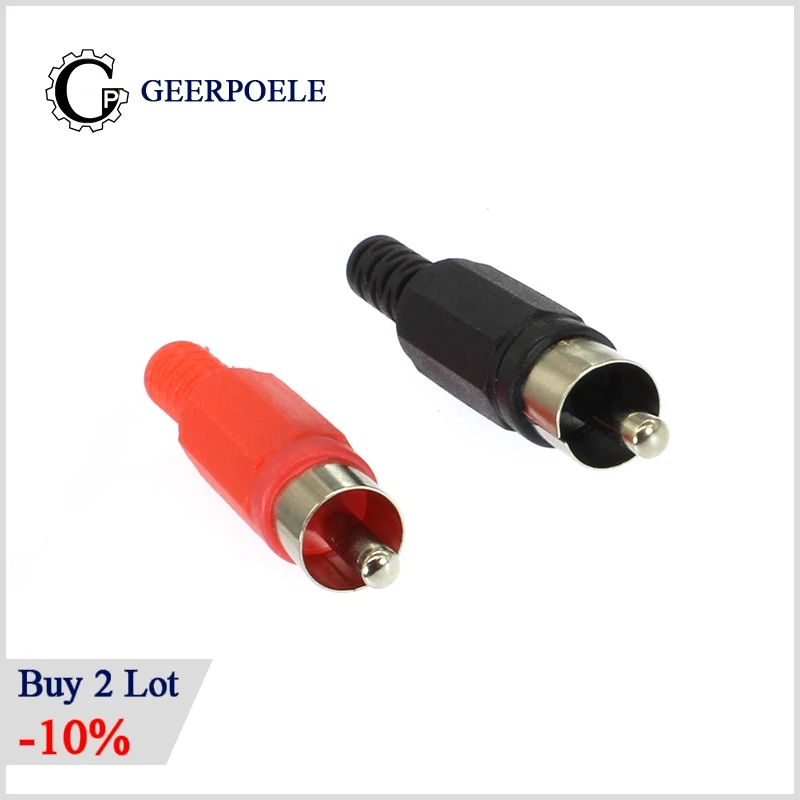10 Stks/partij Rca Ronde Hoed Av Male Connectoren Plastic Behuizing Stereo Audio Plug Channel Dual Connector Diy