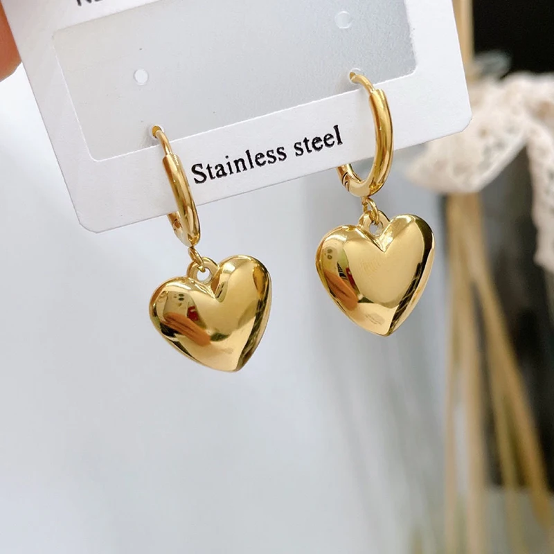 MEYRROYU Stainless Steel Gold Color Heart Hoop Earrings For Women Geometric Romantic 2023 Trend New Gift Party Fashion Jewelry