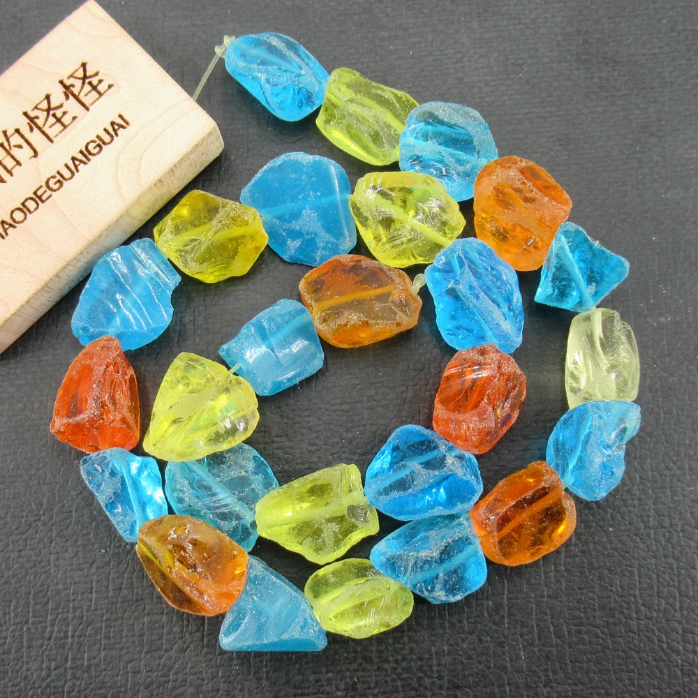 

APDGG Natural Mix-Color Colorful Glass Quartz Rough Square Nugget Loose Beads 15" Strands Jewelry Making DIY