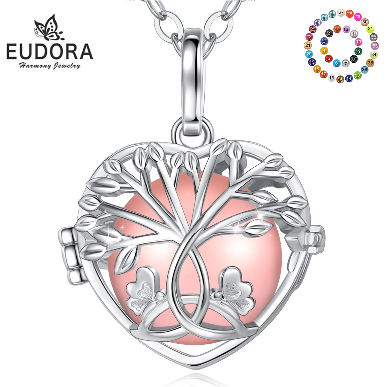 

Eudora 18mm Harmony Bola Ball Necklace White Gold Color Tree Of Life Pendant Butterfly Ball DIY Jewelry For Women Mother K423n18