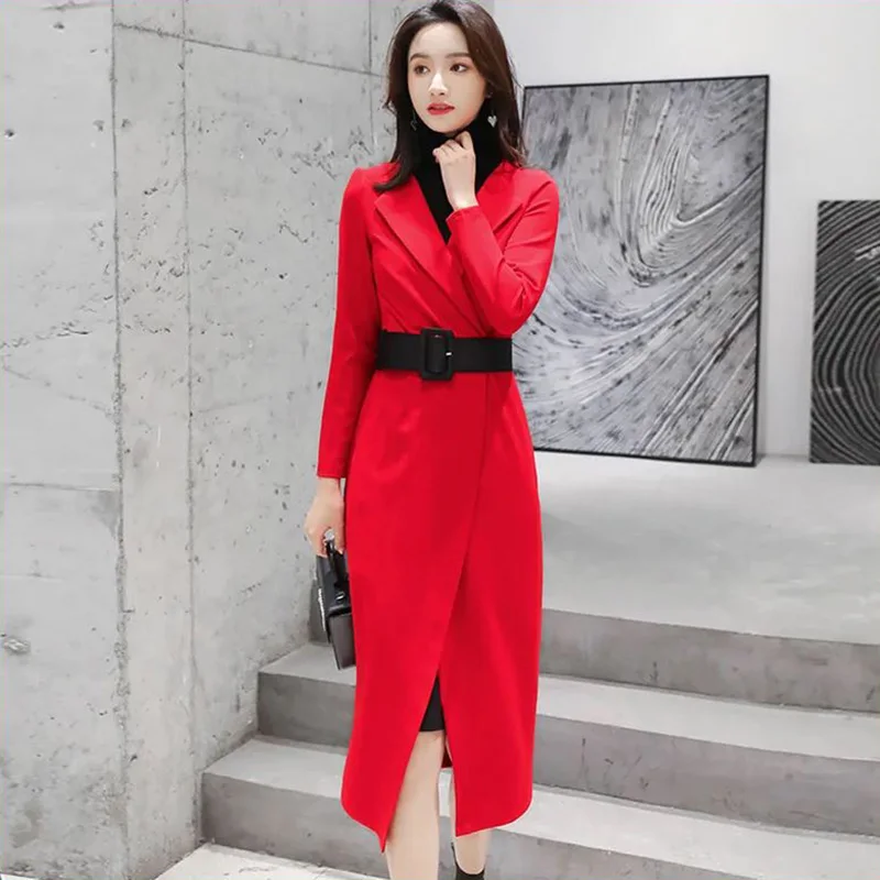 (made by yihaodi) two piece windbreaker women's 2021 spring and autumn new style suit base Sleeveless Dress + suit collar windbr