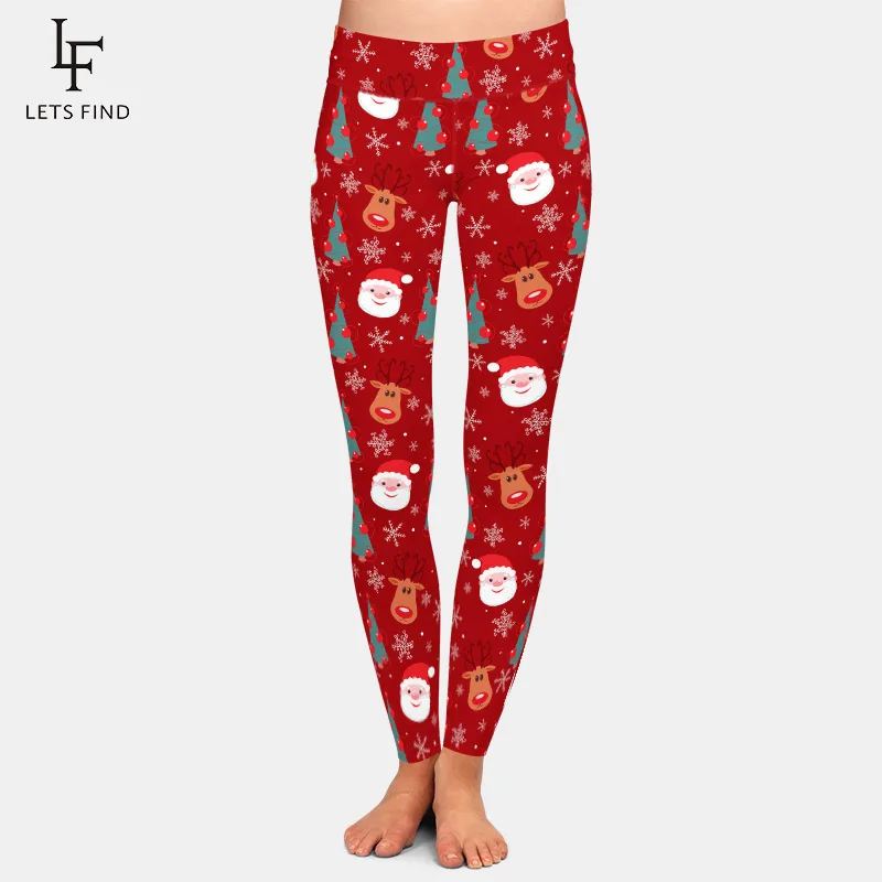 

LETSFIND Women Fashion High Waist Legging 3D Christmas Reindeer Santa Tree and Snowflakes Print Warm Leggings