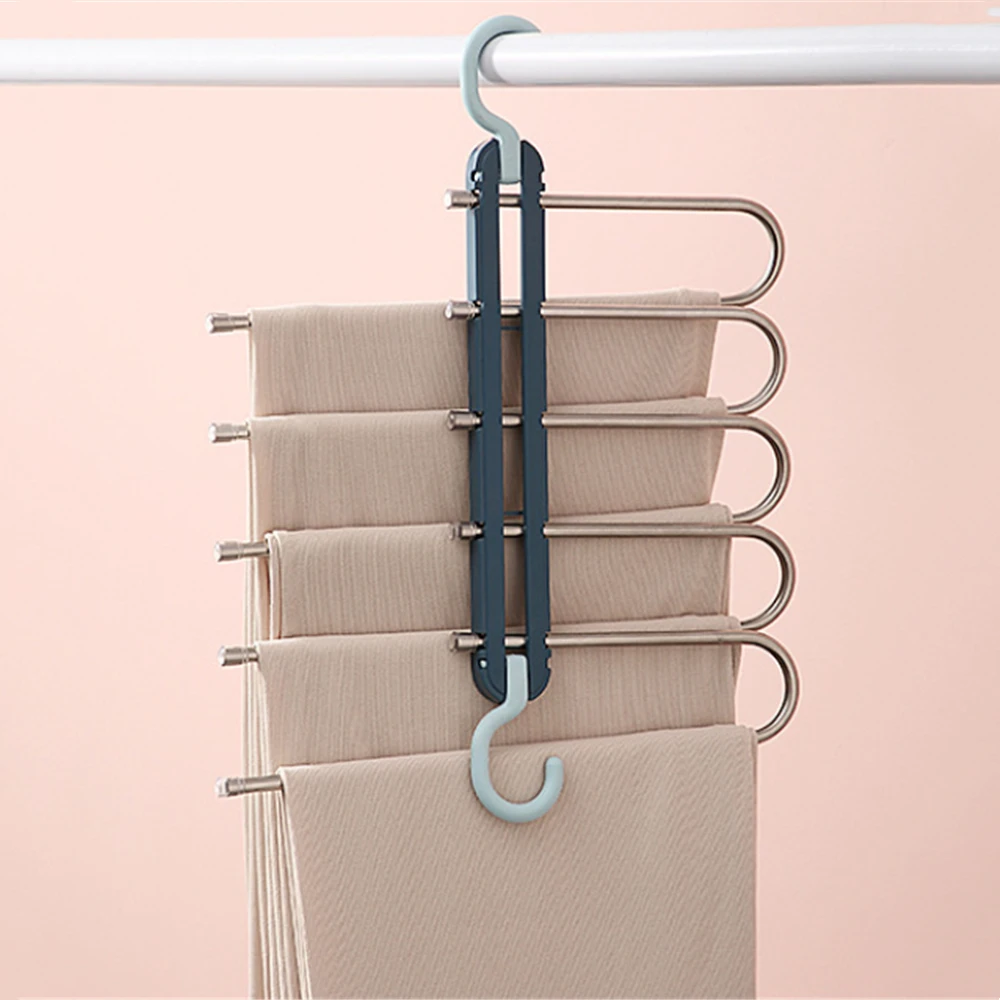 

Pants Storage Rack Flexible Wardrobe Scarf Shelves Stainless Steel Multi-Layer Magic Organizer Multifunctional Clothes Hangers