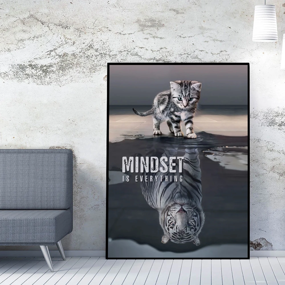 

Office Motivational Poster Modern Creativity Wall Art Painting Tiger and Cat on Canvas Prints Artwork Home Decor Bedroom Decor