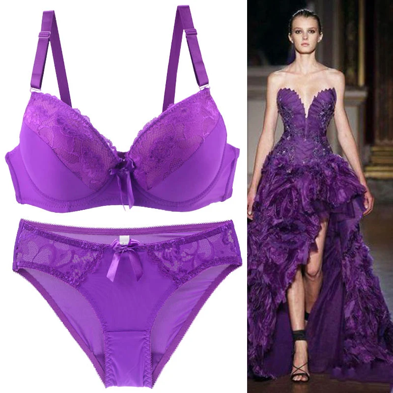 2021 Nowe damskie zestawy biustonoszy push up Intimates Koronkowe stringi Bielizna Solid Bow 70-105 BCDE Cup Kobieca bielizna Plus Size