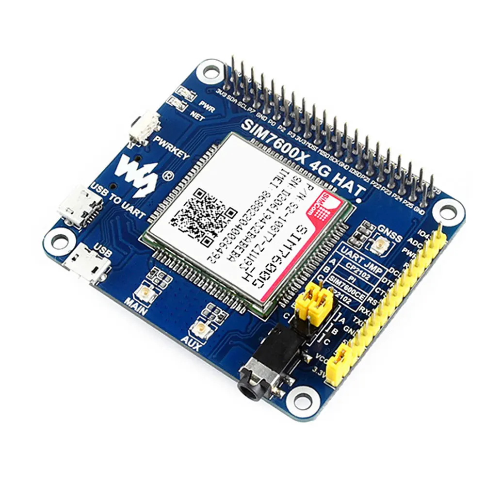 SIM7600E-H SIM7600G-H SIM7600CE 4G HAT 4G / 3G / 2G / GSM / GPRS / GNSS HAT for Raspberry Pi, LTE CAT4 SIM7600