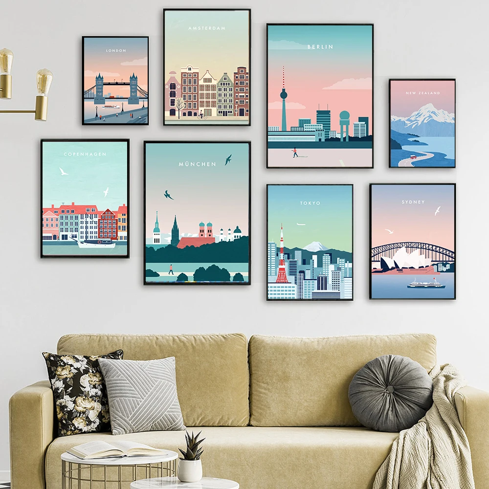 New York New Zealand Amsterdam London Travel City Landscape Art Canvas Painting Poster and Prints Posters for Living Room Decor