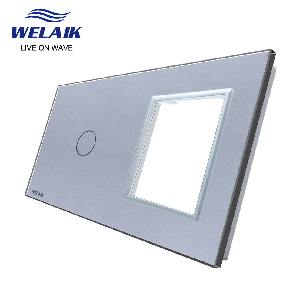 WELAIK EU 2Frame 151*80mm Wall Touch Switch Socket Outlet Square Hole Crystal Tempered Glass Panel Only DIY Parts   A2918W1