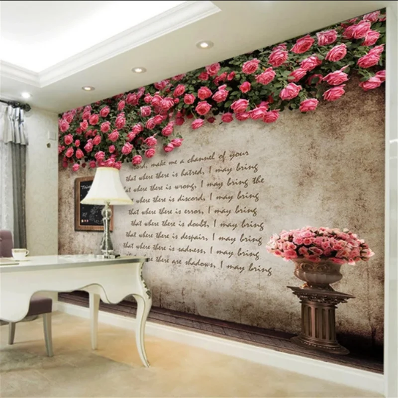 wellyu Custom mural 3d wallpaper fantasy red rose rose peace prayer tv background non-woven wallpaper parpe pared parato