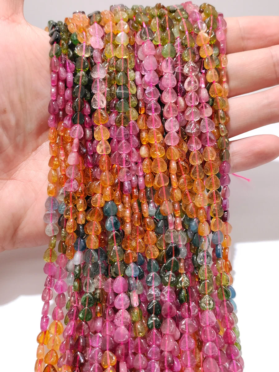 Natural Colorful Tourmaline Stone Beads Heart-shaped Loose Bead for Jewelry Making DIY Bracelet Accessories 15'' 4 6mm